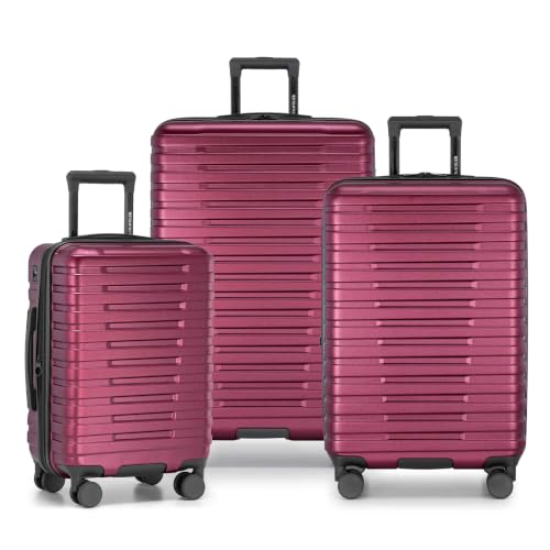 Boren Expandable Hardside Rugged Travel Luggage with 8 Spinner Wheels (3-Piece Set, USB Port in Carry-On / Metallic Red)