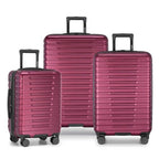 Boren Expandable Hardside Rugged Travel Luggage with 8 Spinner Wheels (3-Piece Set, USB Port in Carry-On / Metallic Red)