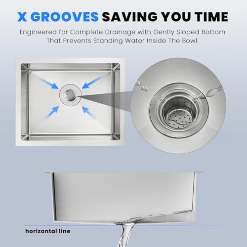 22×18 Inch Undermount Kitchen Sink (L 22"×W 18"×H 9" / Brushed)