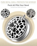 Pill Box 3 Compartment Portable Travel Medicine Box with Mirror (Cow)