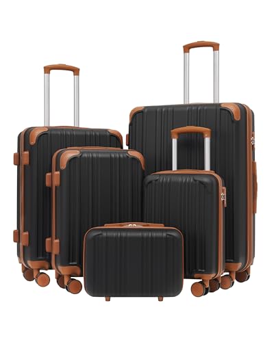 Luggage Set Lightweight and Durable Hardshell (apricot black / 5-Piece Set)