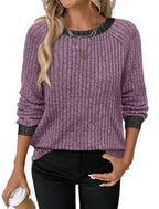 Long Sleeve Shirts for Women Crewneck Color Block Casual Outfits Womens Fall Tops Loose Fit Lightweight Sweaters Tunic Fashion 2026 Clothes Soft Purple 2XL (XX-Large / 04-purple)