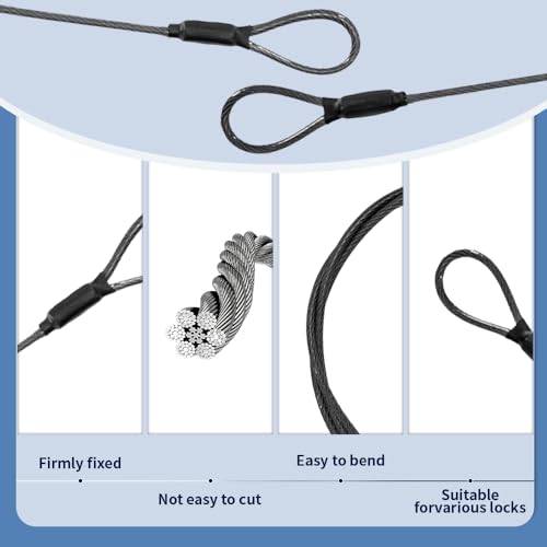 3.3mm (1/8 Inch) Outdoor Travel Security Cable-3/4/6/10/15/20/30ft Luggage Lock Safety Wire Flexible Steel Wire Rope with Double Loop Safety for Luggage, Bike, Lock (Black, 30ft-(1Pack) (Black / 30ft-(1Pack）)