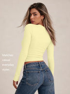 Womens Long Sleeve Shirts Basic Compression Tops Creamy Yellow M (Medium / Creamy Yellow)