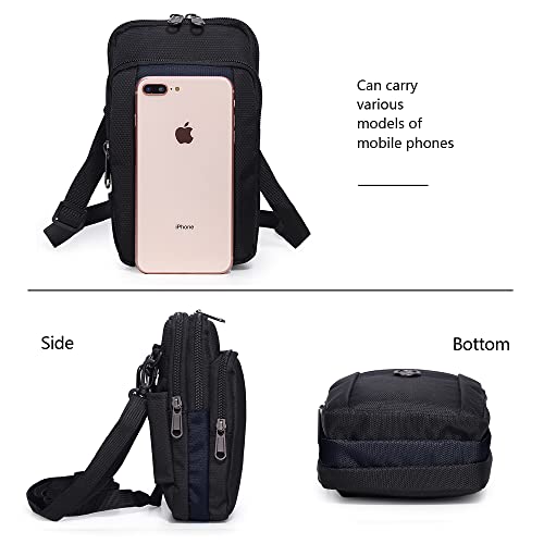 Senient Wolf Waterproof Nylon Multifunctional Phone Crossbody Bag (Black with Navy blue)
