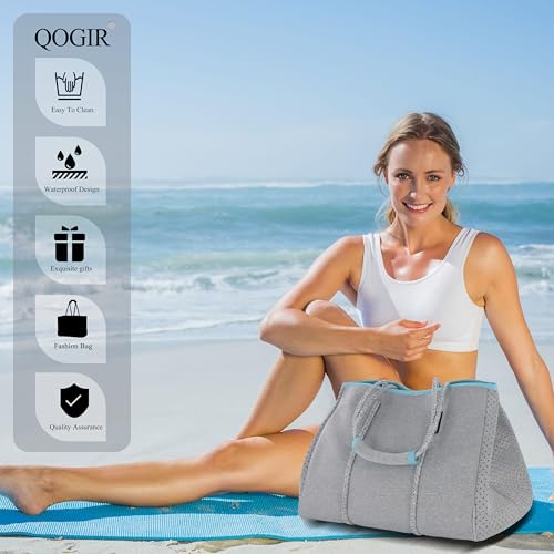 Neoprene Multipurpose Beach Bag Tote with Inner Zipper Pocket (Silver Gray / Large)