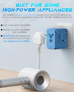 Universal Travel Adapter with 5 USB C (3 USB Type C + 2 USB Type A - Metallic Blue)