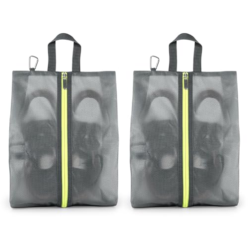 2 Pack Shoe Bags for Travel (Grey / Medium)