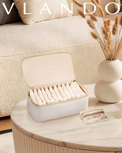 Travel Jewelry Case with Clear 12 Velvet Bags (12PCS-White)