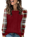 Womens Tops for Teachers Fall Fashion Must Haves Christmas Shirts for Women Ugly Christmas Sweater Country Concert Outfits Cute Oversized Plus Size Clothes Winter Clothing Raglan Paneled Plaid Red (Medium / 08-red Plaid)