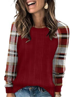 Womens Tops for Teachers Fall Fashion Must Haves Christmas Shirts for Women Ugly Christmas Sweater Country Concert Outfits Cute Oversized Plus Size Clothes Winter Clothing Raglan Paneled Plaid Red (Large / 08-red Plaid)