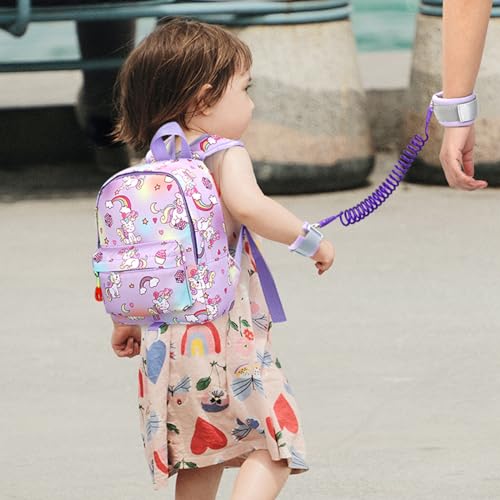Toddler Harness Backpack Leash (Purple Colorful/Unicorn, Purple Link)