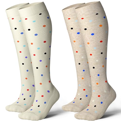Cotton Compression Socks for Women&Men 20 (2 Pairs-polkadots / Medium-Large)