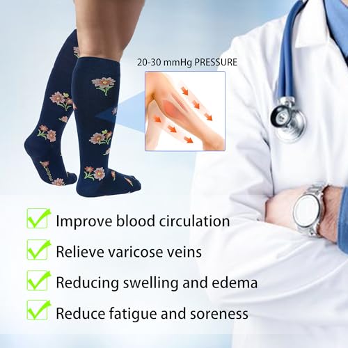 Viscose Made from Bamboo Compression Socks for Pregnant Women 20 (Medium / 4 Pair-flower)