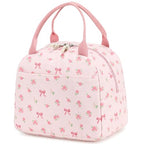 Lunch Bag for Women Men Cute Corduroy Lunch Tote Bags Reusable Insulated Lunch Box Large Capacity Reusable Insulated Cooler for Work Picnic or Travel (Bow Floral 212-Pink / 10L)