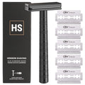 Razor Jet Black Double Edge Safety Razor with 5 Spare Blades (Jet Black)