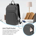 Backpack for Men Slim & Expandable Travel Laptop Backpack with USB Charging Port Water Resistant Anti (Simple Gray / 15.6”)