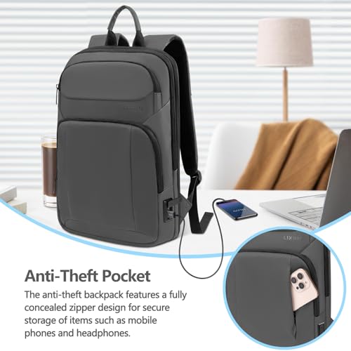 Backpack for Men Slim & Expandable Travel Laptop Backpack with USB Charging Port Water Resistant Anti (Simple Gray / 15.6”)