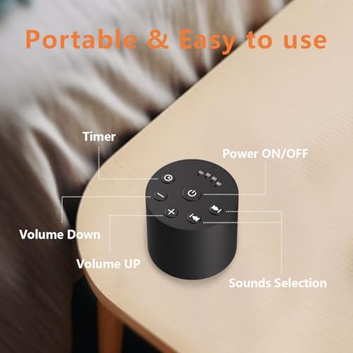 Sleep White Noise Portable Sound Machines with 30 Soothing Sounds 32 Levels Volume Compact 4 Timer Options Auto (Black)