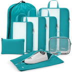 Compression Packing Cubes for Travel (8 PCS Blue / L+2M+S+4 Bags for Laundry Shoe Toiletry Accessory)