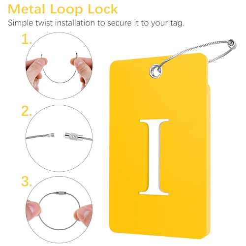 2 Pack Initial Luggage Tags for Suitcases Airplane Travel Essentials (Large I / Yellow)