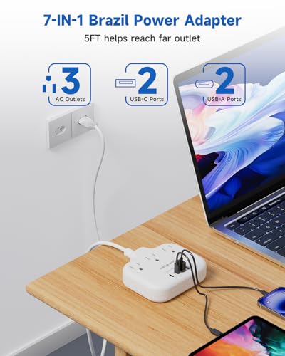 Brazil Power Adapter with 5FT Extension Cord (Type N-Brazil)