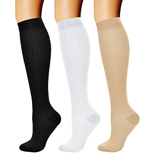 Compression Socks for Women & Men Circulation (Small-Medium / 02 Black/White/Nude)