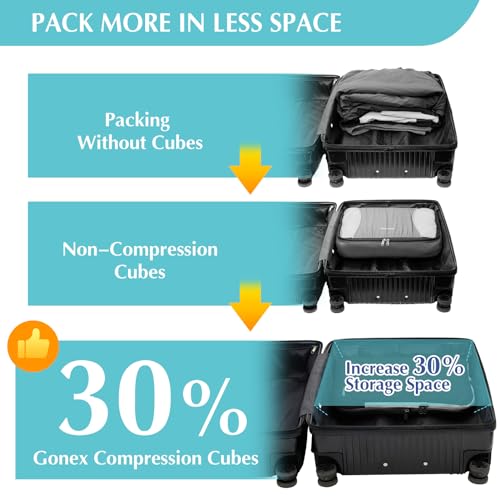 6 Piece Compression Packing Cubes with Shoe Bag (6-Black / 6 Set)