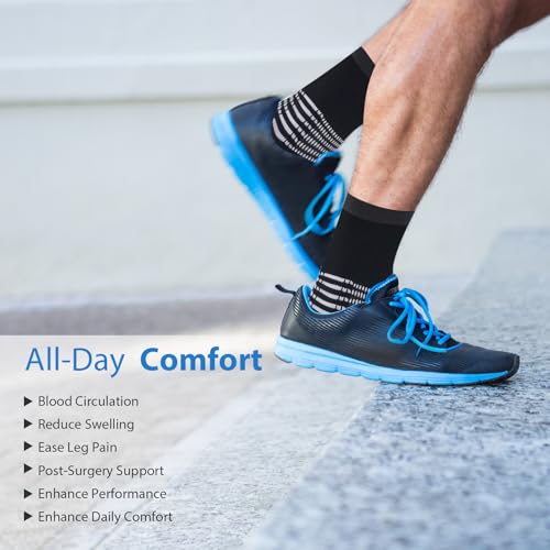 Crew Compression Socks for Women Men with Ankle Arch Support Plantar Fasciitis Relief 3 Pairs (Large / Black(3 Pairs))