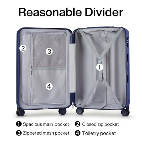 20 Inch Carry On Luggage 22x14x9 Airline Approved Lightweight PC Hard Shell Suitcases with Wheels Travel Luggage Rolling Suitcase Travel Luggage Bag for Weekender (20 Inch / Dark Blue)