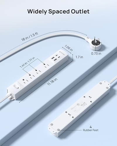 Wall Mount Surge Protector Power Strip with 360 Rotating Plug (White / 1.5FT Rotating Plug)