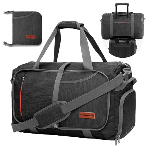 40L Foldable Duffle Bag for Travel Men & Women Carry On 22"x14"x9" Airline Approved (Panther Black / 40L)