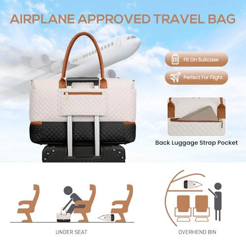 Travel Weekender Duffle Bags for Women (51-Black White Brown / Large)