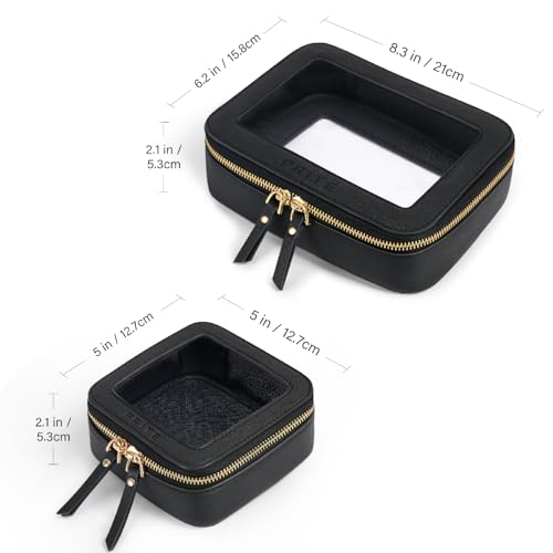 Clear Makeup Bag Set Travel Cosmetic Case Toiletry Bag for Women (Black / Set - Standard and Mini)