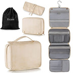 Hanging Travel Toiletry Bag for Women Vegan Leather (Beige / 1 Pack)