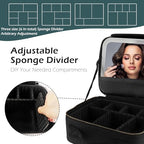 Rechargeable Travel Makeup Vanity Mirror with Partitionable Cosmetic Bag (Black / Smooth)