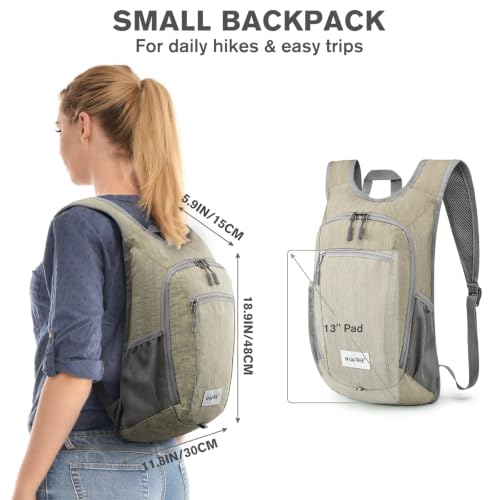 10 15L Small Rucksack Foldable Backpack Lightweight Packable Daypack Travel Outdoor Hiking Shoulder Bag (Beige / 20L)
