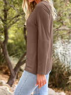 Long Sleeve Shirts for Women Casual Crewneck Tops Basic Tees (X-Large / 01brown)