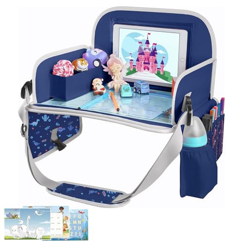 Kids Travel Tray for Toddler Car Seat (Navy BlueDinosaur)
