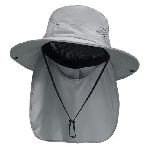 Sun Fishing Hats with Neck Flap for Men Pure Grey (One Size / Pure Grey(with Neck Flap))