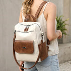 PU Leather Small Backpack Purse for Women Ladies White Brown (White Brown)