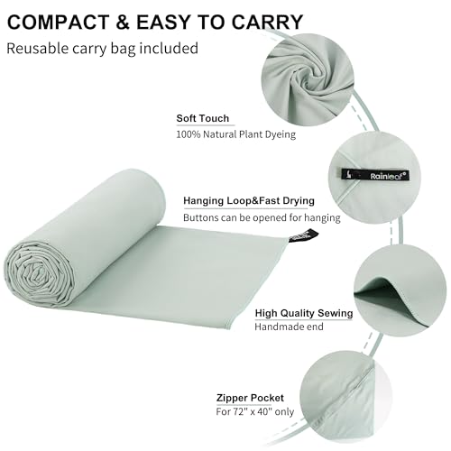 Microfiber Towel Quick Dry Camping & Travel & Gym Towel. Compact (Light Green / 24.00" x 12.00")