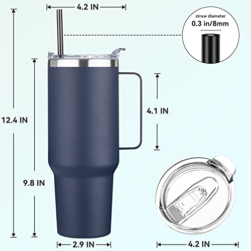 40 oz Stainless Steel Tumbler with Handle (Navy Blue / 40 Ounces-4)