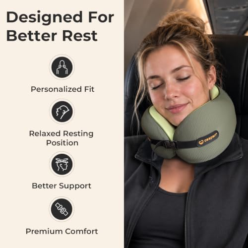 Ergonomic Travel Neck Pillow for Airplanes & Cars (Medium (Neck Size: 12.8"-14.3"))