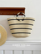 Beach Bags for Women Straw Tote Bag Summer Beach Bag Large Woven Straw Tote for Vacation Holiday (White)