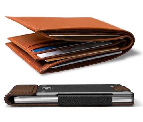 Slim Minimalist Wallets for Men (Operator (1000D Nylon, Black Leather | Satin Gun Metal))