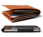 Slim Minimalist Wallets for Men (Operator (1000D Nylon, Black Leather | Satin Gun Metal))