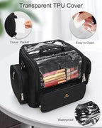 Makeup Brush Bag Extra Large Makeup Brush Case with 4 small bags Professional Makeup Artist Brush Holder Stand Up Organizer for Travel with Adjustable Dividers and Shoulder Strap (Black with 4 Makeup Bags)