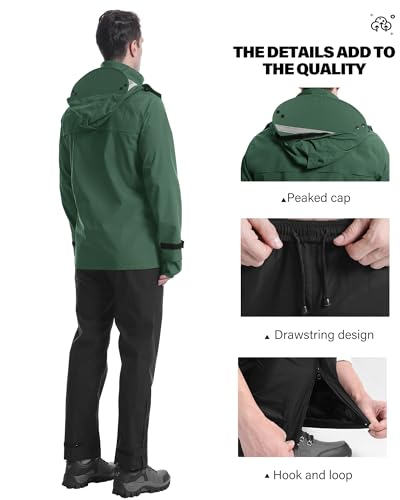Rain Suit Waterproof Breathable Lightweight 2 (Large / Dark Green)