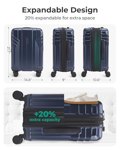 Expandable 20 Inch Carry On Luggage Airline Approved (Expandable Carry On 20 Inch / Dark Blue)